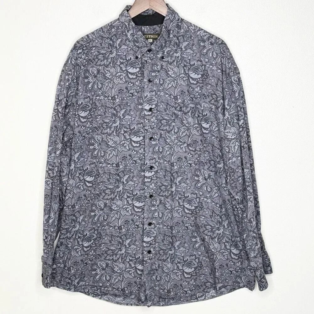 Stetson Black and White Paisley Print Button Down Shirt - Men’s US 2XL